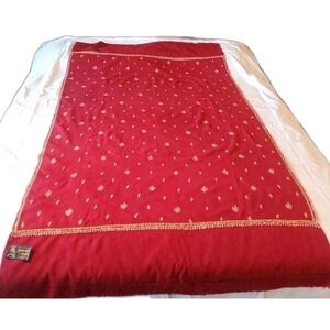 Vintage Gaurav Shawls Wool Hand Embroidered Long Fabric Red Abstract 36x75